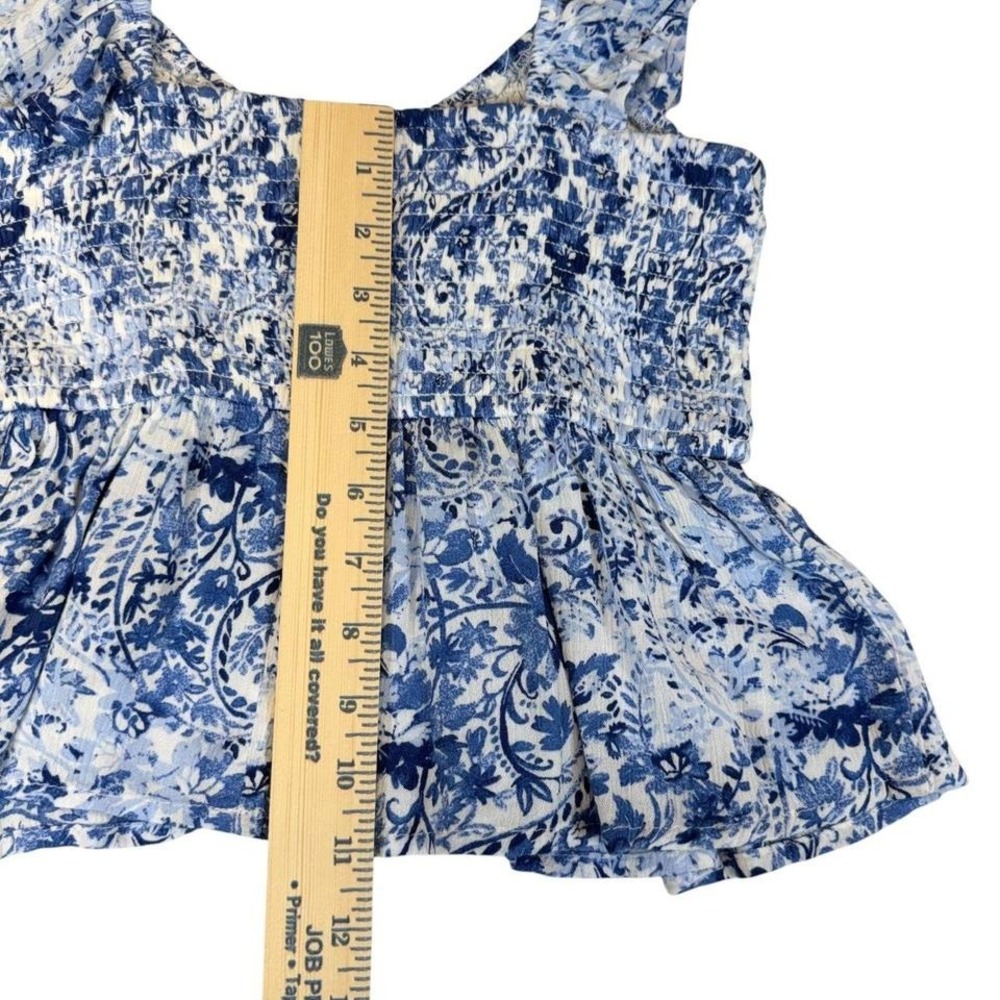 Hollister Smocked Floral Paisley Babydoll Tank Top Blue White Womens S - Picture 8 of 8